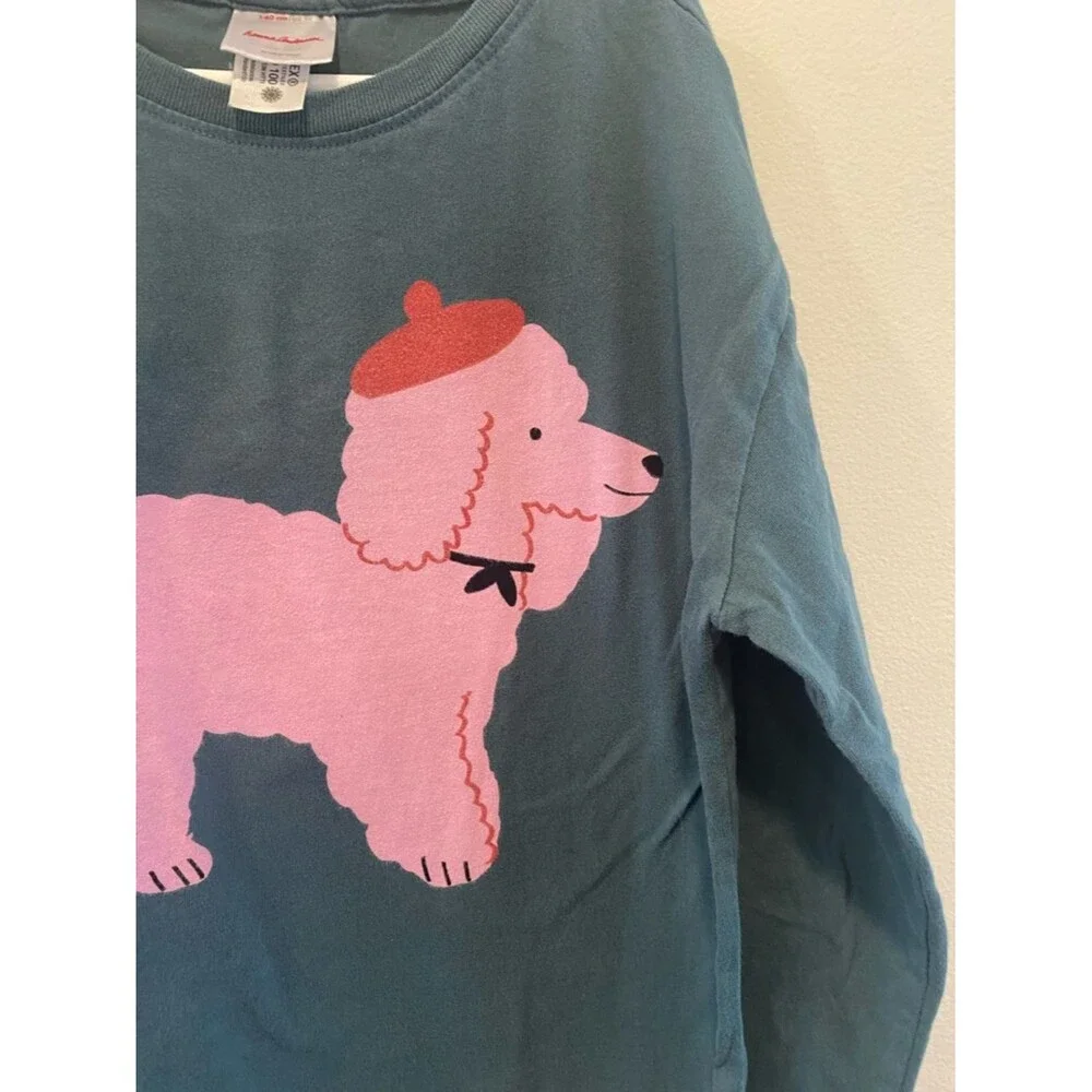 Green Long-Sleeve Tee with Pink Poodle Graphic